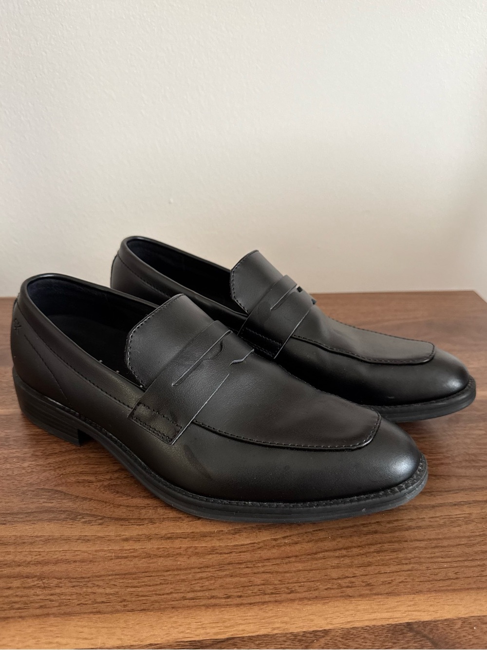 Calvin Klein Black Leather Penny Loafers for Men